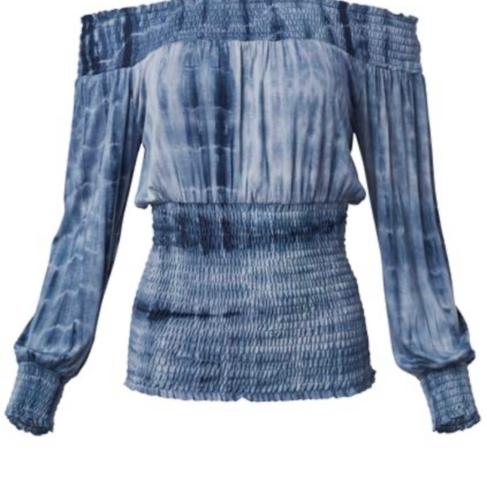 Tie-Dye Off-Shoulder Smocked Waist Top - Blue
